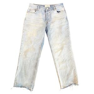 FREE PEOPLE We The Free Denim Mid Rise Straight Cropped Jeans Raw Hem Size 26